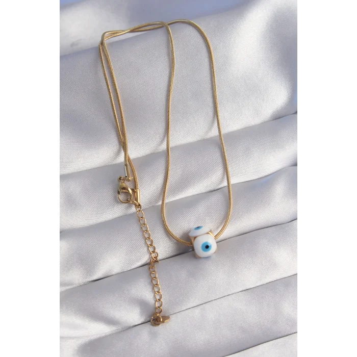 BUĞZ 316L Çelik Gold Renk Mineli Nazar Model Kolye - BUĞZ