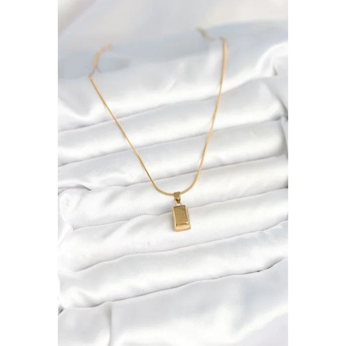 BUĞZ 316L Çelik Gold Renk Mini Külçe Altın Model Kolye - Lisinya