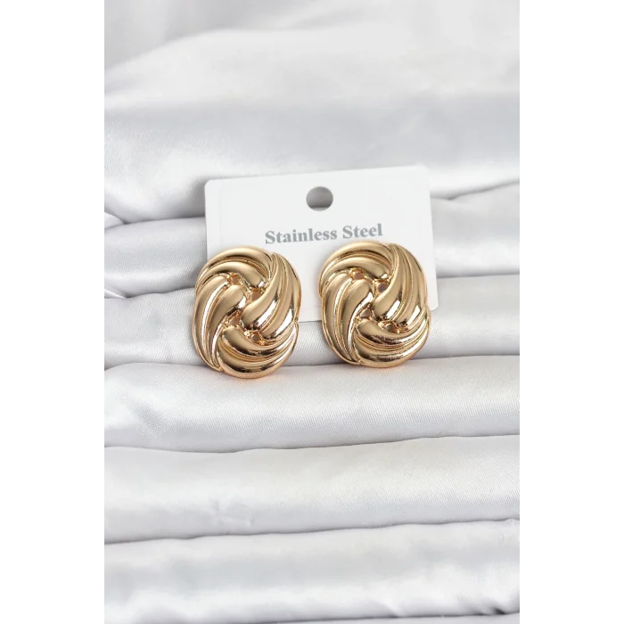 BUĞZ 316L Çelik Gold Renk Motif Desen Model Kadın Küpe