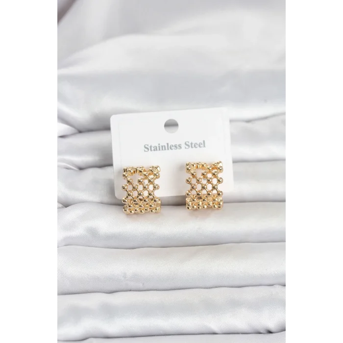 BUĞZ 316L Çelik Gold Renk Motif Desenli Halka Kadın Küpe