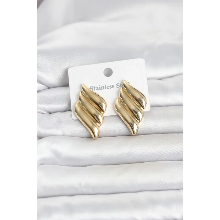 BUĞZ 316L Çelik Gold Renk Motif Model Kadın Küpe