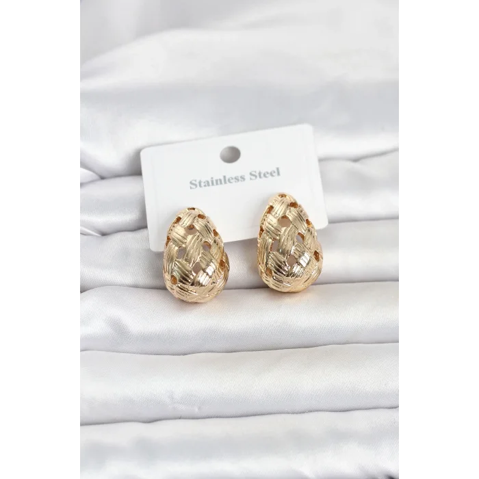 BUĞZ 316L Çelik Gold Renk Motifli Damla Kadın Küpe