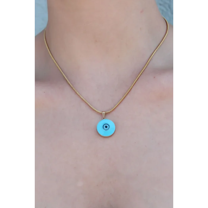 BUĞZ 316L Çelik Gold Renk Nazar Boncuk Model Kadın Kolye - Lisinya