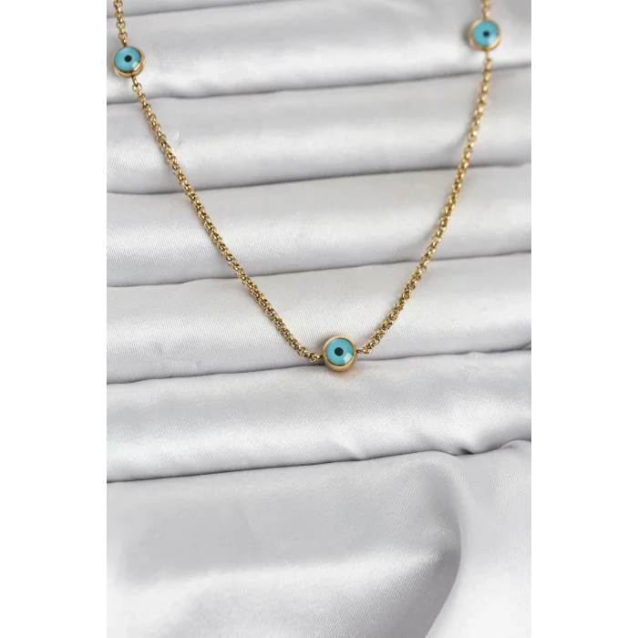 BUĞZ 316L Çelik Gold Renk Nazarlı Model Kadın Kolye