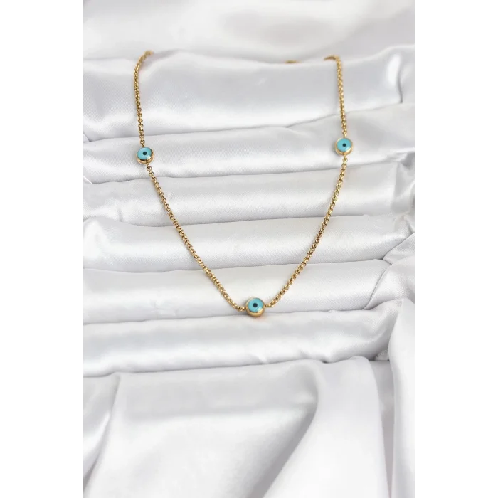 BUĞZ 316L Çelik Gold Renk Nazarlı Model Kadın Kolye