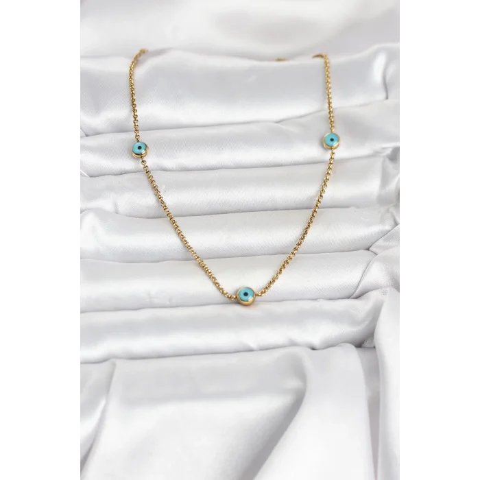 BUĞZ 316L Çelik Gold Renk Nazarlı Model Kadın Kolye - BUĞZ