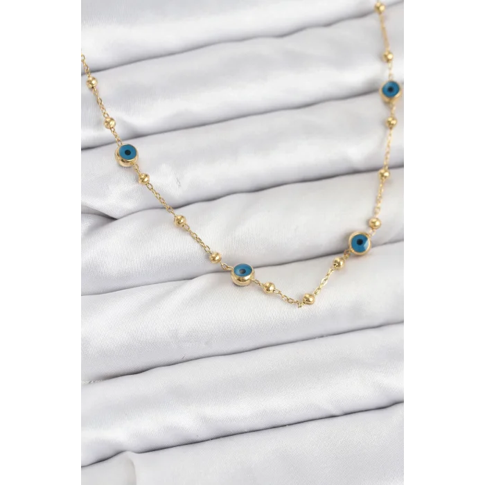 BUĞZ 316L Çelik Gold Renk Nazarlı ve Topçuklu Model Kadın Kolye