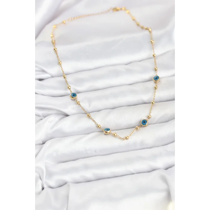 BUĞZ 316L Çelik Gold Renk Nazarlı ve Topçuklu Model Kadın Kolye