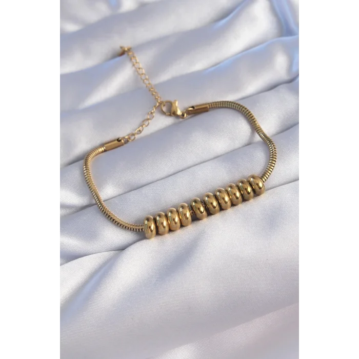 BUĞZ 316L Çelik Gold Renk Oval Figürlü Bileklik