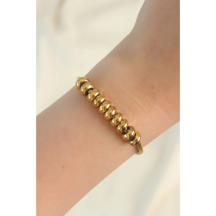 BUĞZ 316L Çelik Gold Renk Oval Figürlü Bileklik