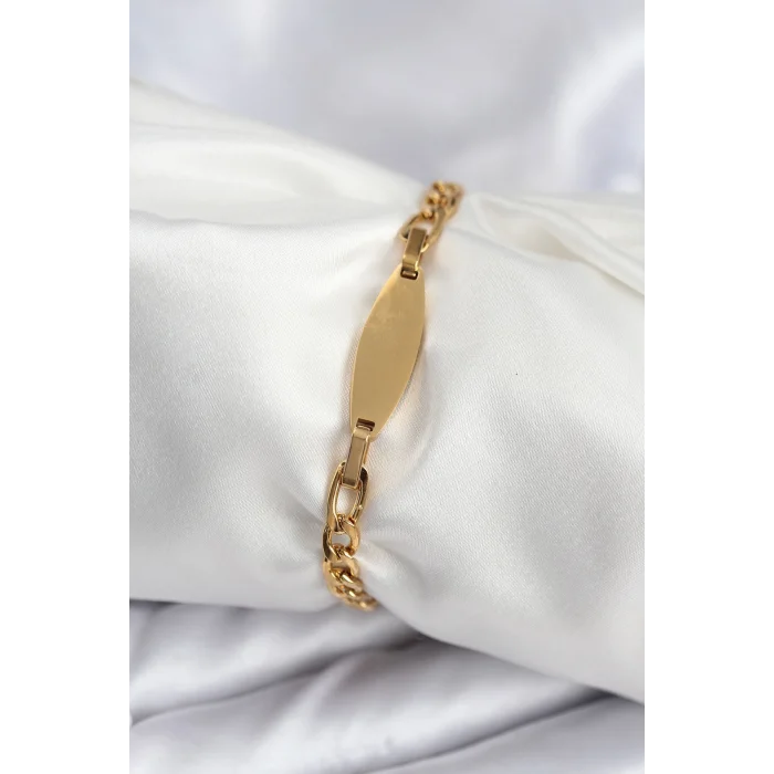 BUĞZ 316L Çelik Gold Renk Oval Yazı Yazmaya Uygun Kadın Bileklik