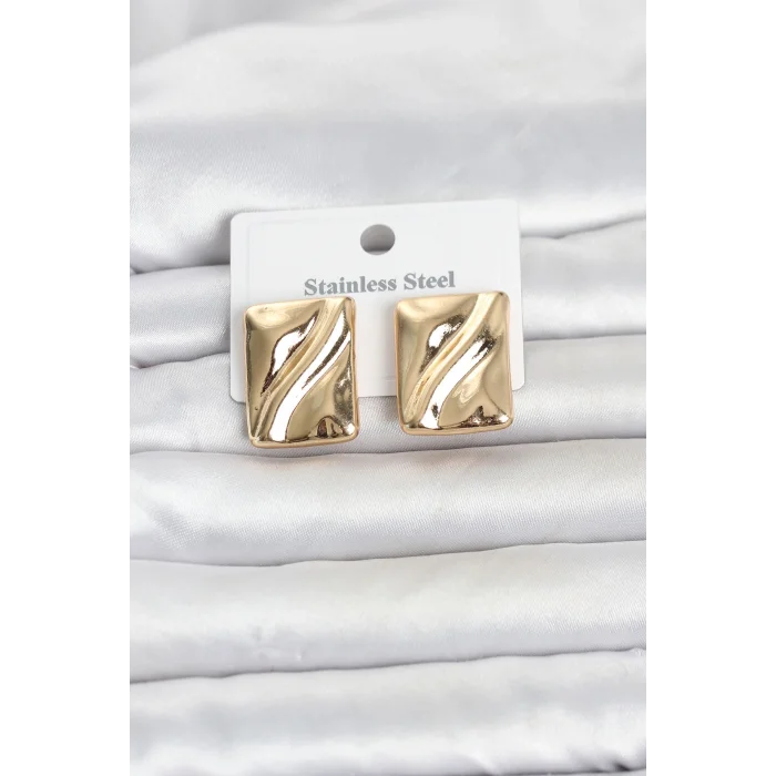 BUĞZ 316L Çelik Gold Renk Plaka Model Kadın Küpe