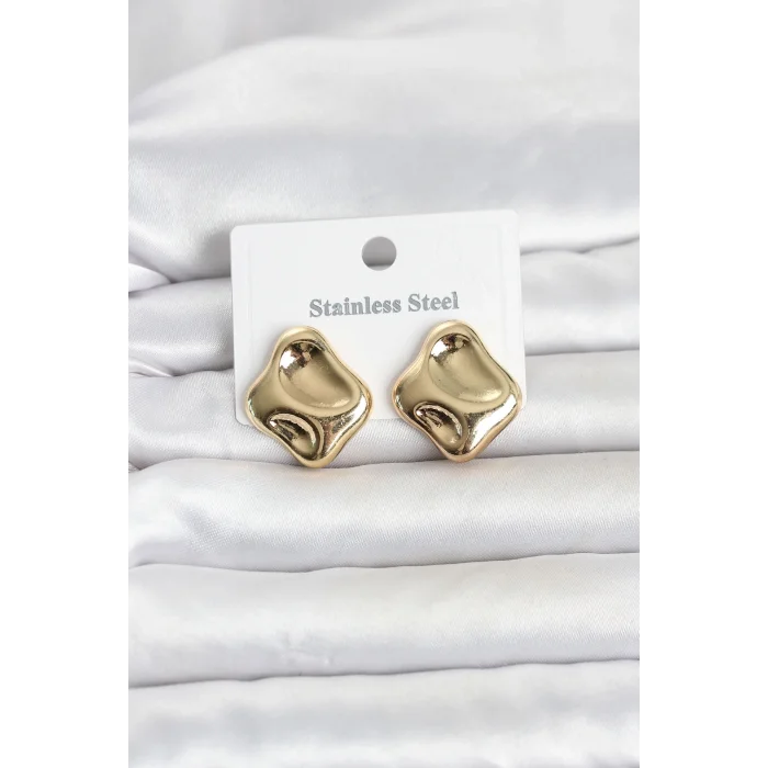BUĞZ 316L Çelik Gold Renk Plaka Model Kadın Küpe