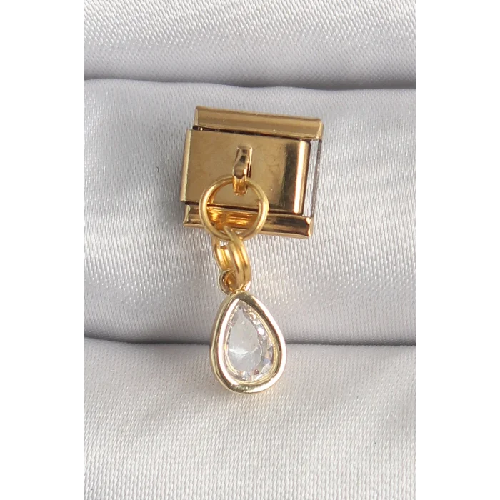 BUĞZ 316L Çelik Gold Renk Sallantı Damla Zirkon Taşlı Nomination Charm
