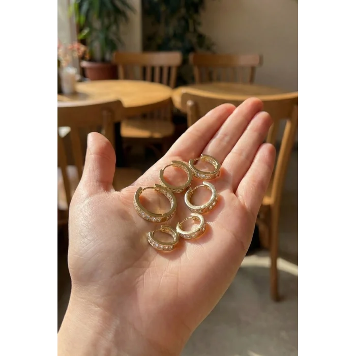 BUĞZ 316L Çelik Gold Renk Su Yolu Halka Küpe Seti