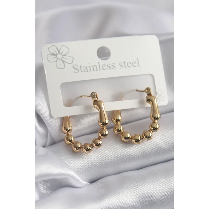 BUĞZ 316L Çelik Gold Renk Topçuk Halka Model Kadın Küpe