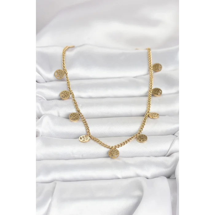 BUĞZ 316L Çelik Gold Renk Yaşam Ağacı Model Kadın Kolye - BUĞZ