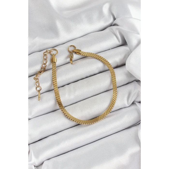BUĞZ 316L Çelik Gold Renk Yassı Zincir Model Kadın Bileklik - Lisinya