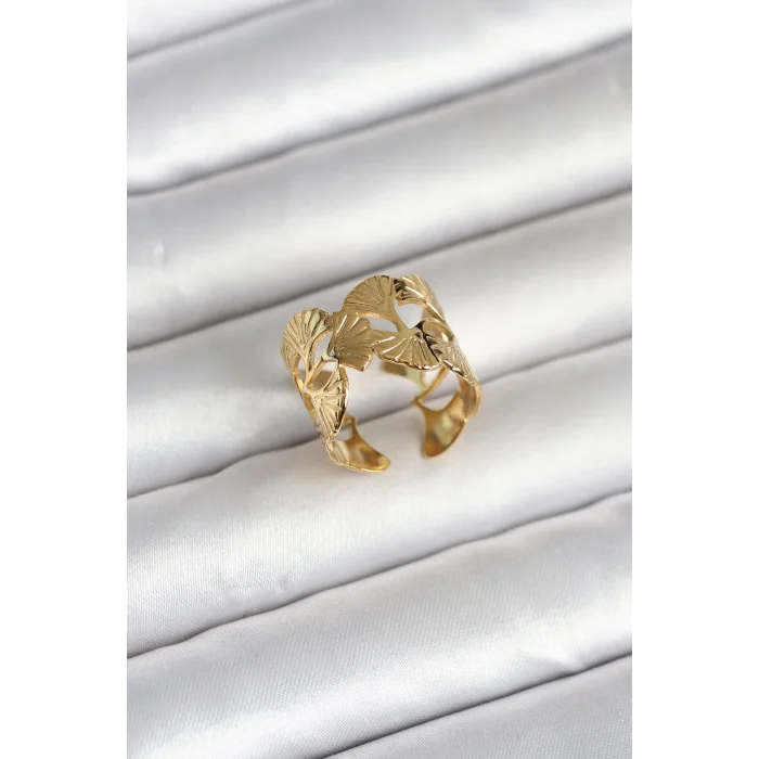 BUĞZ 316L Çelik Gold Renk Yelpaze Model Kadın Yüzük