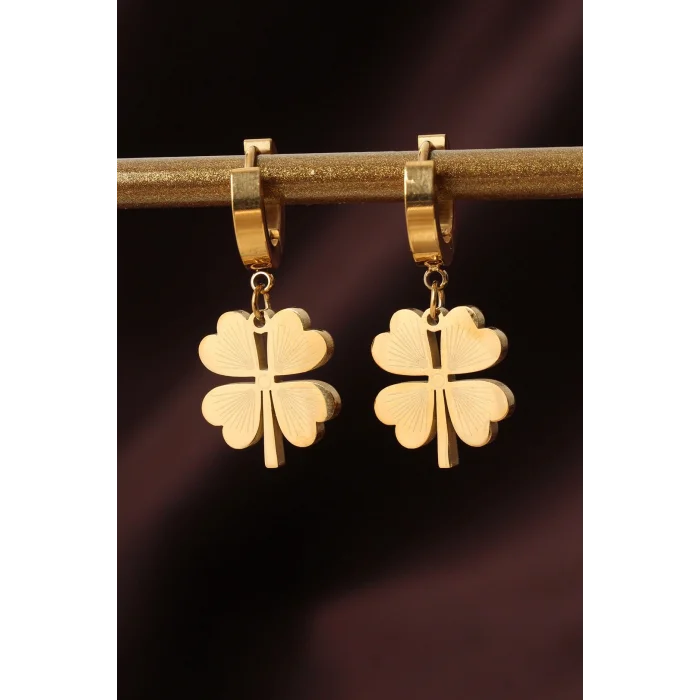 BUĞZ 316L Çelik Gold Renk Yonca Küpe