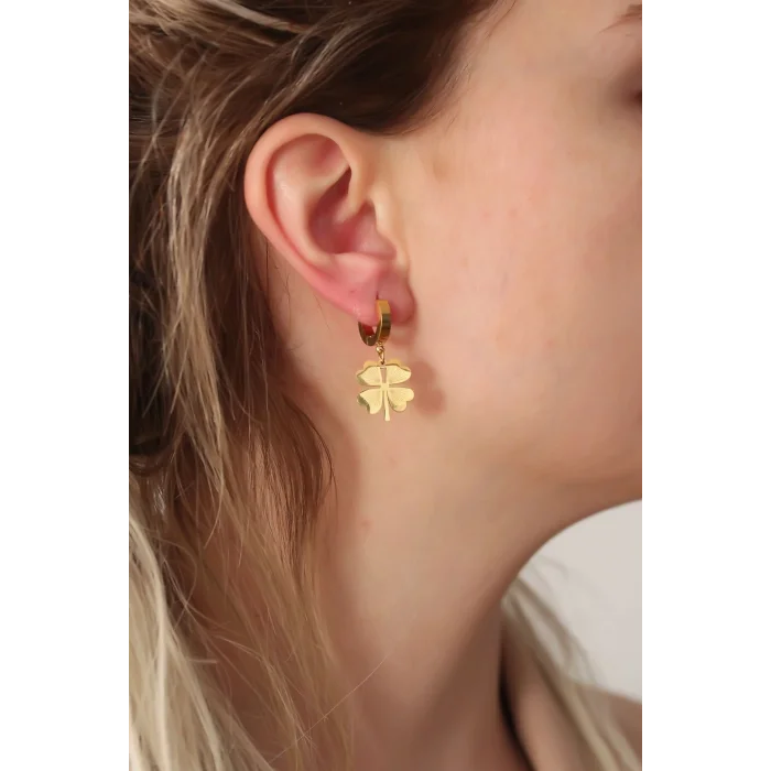 BUĞZ 316L Çelik Gold Renk Yonca Küpe