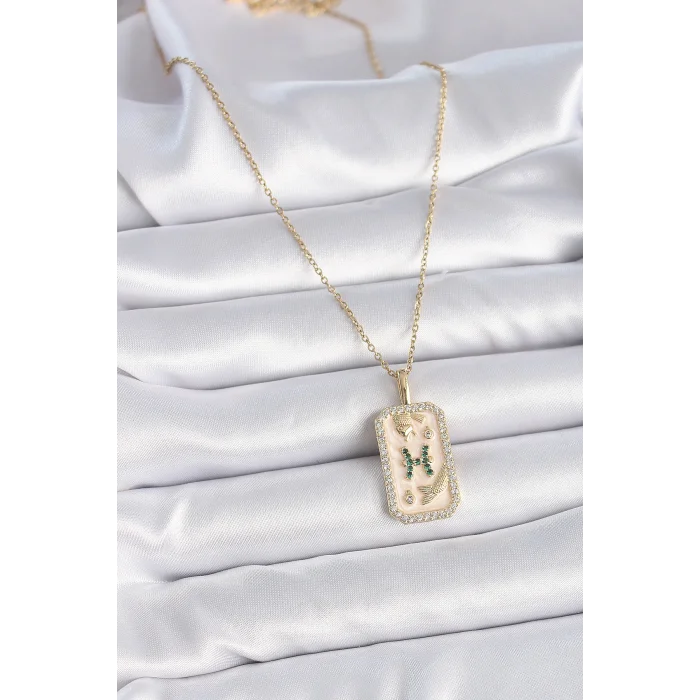 BUĞZ 316L Çelik Gold Renk Zincir Balık Burcu Zirkon Taşlı Kadın Kolye - BUĞZ