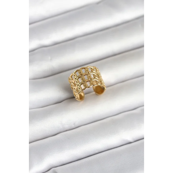 BUĞZ 316L Çelik Gold Renk Zincir Model Kadın Yüzük