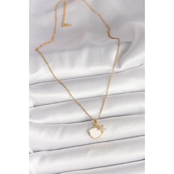 BUĞZ 316L Çelik Gold Renk Zincir Sallantı Beyaz Mineli Deniz Kabuğu Zirkon Taşlı Deniz Yıldızı Figür Kadın Kolye - Lisinya