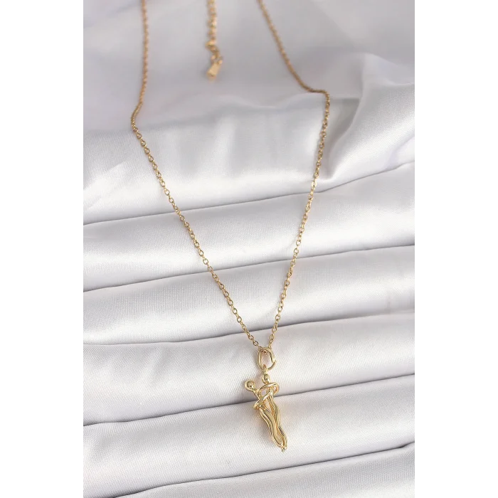 BUĞZ 316L Çelik Gold Renk Zincir Sarılma Model Kadın Kolye - BUĞZ