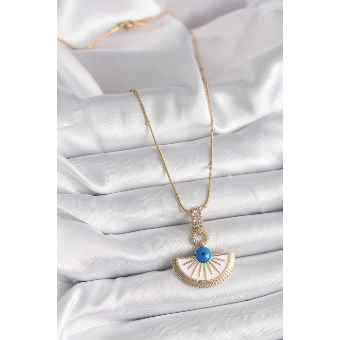 BUĞZ 316L Çelik Gold Renk Zincir Zirkon Taş Detaylı Nazar Boncuk Göz Model Kadın Kolye - BUĞZ