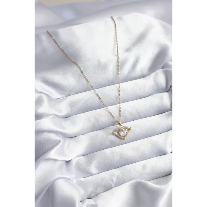 BUĞZ 316L Çelik Gold Renk Zincir Zirkon Taşlı Kalp Model Kadın Kolye - Lisinya