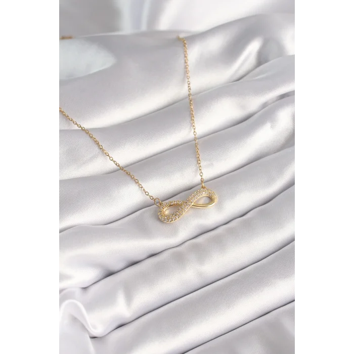 BUĞZ 316L Çelik Gold Renk Zincir Zirkon Taşlı Sonsuzluk Model Kadın Kolye
