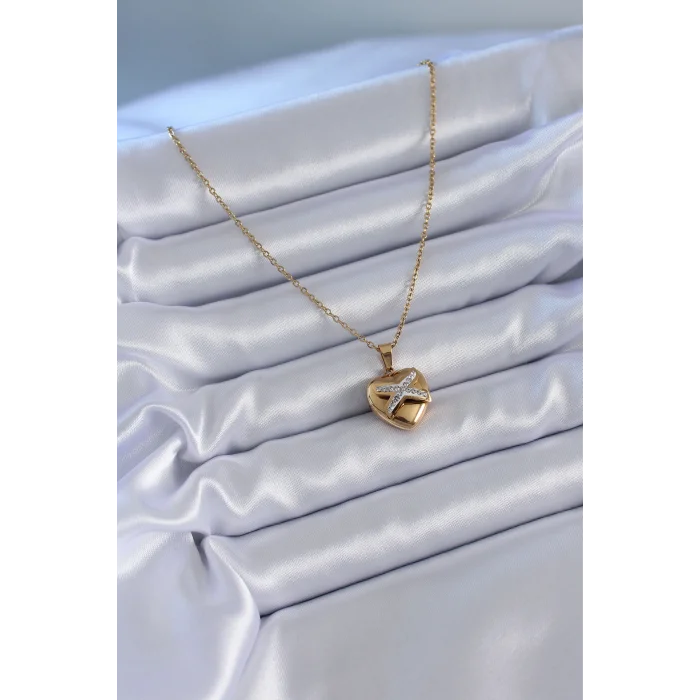 BUĞZ 316L Çelik Gold Renk Zirkon Detay Kalp Model Kadın Kolye - Lisinya