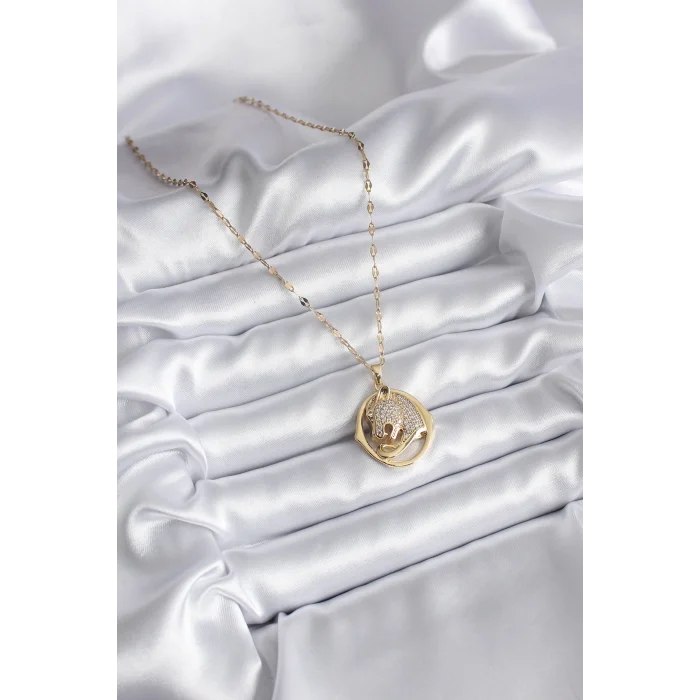 BUĞZ 316L Çelik Gold Renk Zirkon Taşlı Jaguar Model Kadın Kolye