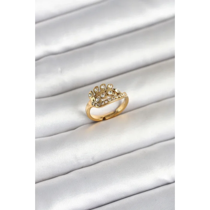BUĞZ 316L Çelik Gold Renk Zirkon Taşlı Kalp Model Kadın Yüzük
