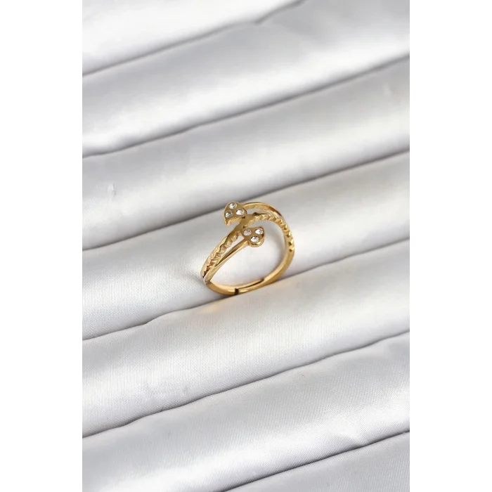 BUĞZ 316L Çelik Gold Renk Zirkon Taşlı Kalp Model Kadın Yüzük