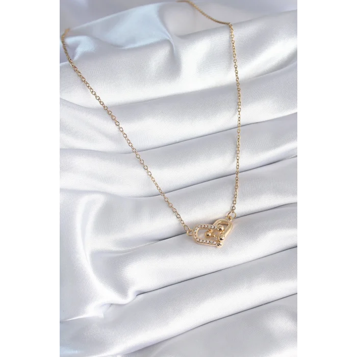 BUĞZ 316L Çelik Gold Renk Zirkon Taşlı Model Kadın Kolye - Lisinya