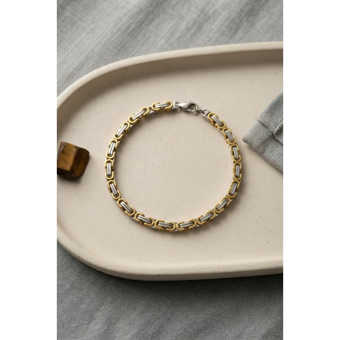 BUĞZ 316L Çelik Gold ve Gümüş Kral Zincir Model Erkek Bileklik