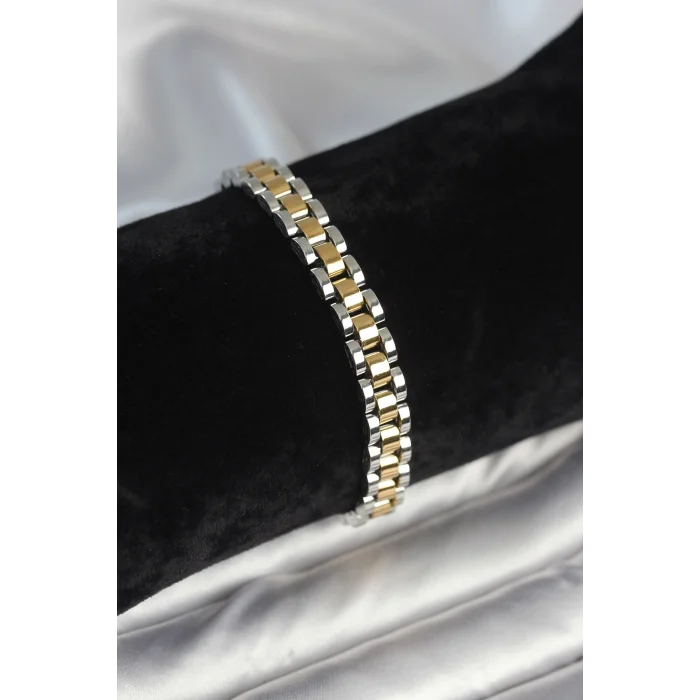 BUĞZ 316L Çelik Gold ve Gümüş Renk 7 mm Kalınlık Erkek Bileklik