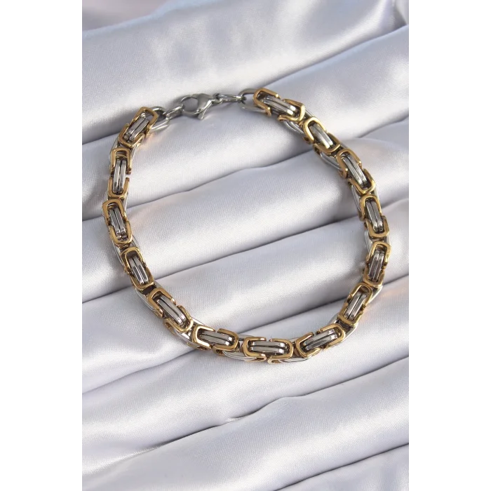 BUĞZ 316L Çelik Gümüş Gold Renk Kral Zincir Model Erkek Bileklik
