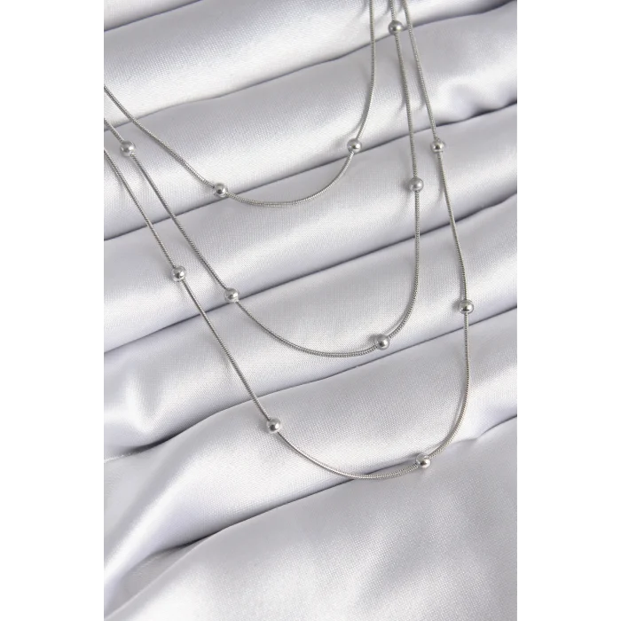 BUĞZ 316L Çelik Gümüş Renk 3lü Topçuk Detay Kadın Kolye