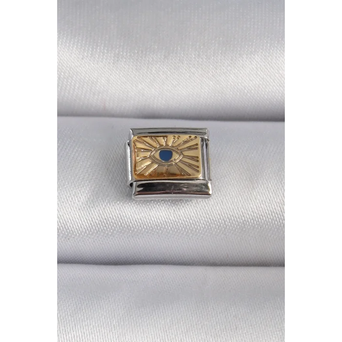 BUĞZ 316L Çelik Gümüş Renk Altın Göz İşlemeli Nomination Charm