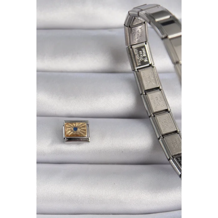 BUĞZ 316L Çelik Gümüş Renk Altın Göz İşlemeli Nomination Charm - Lisinya