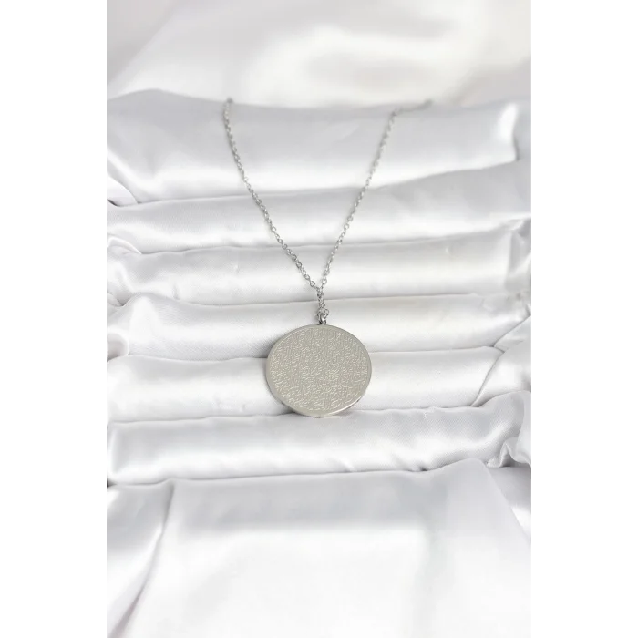 BUĞZ 316L Çelik Gümüş Renk Ayetel Kürsi ve Allah Yazılı Kolye - BUĞZ