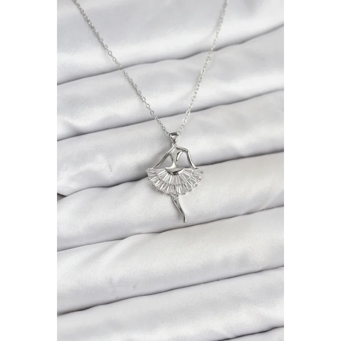 BUĞZ 316L Çelik Gümüş Renk Balerin Model Kadın Kolye