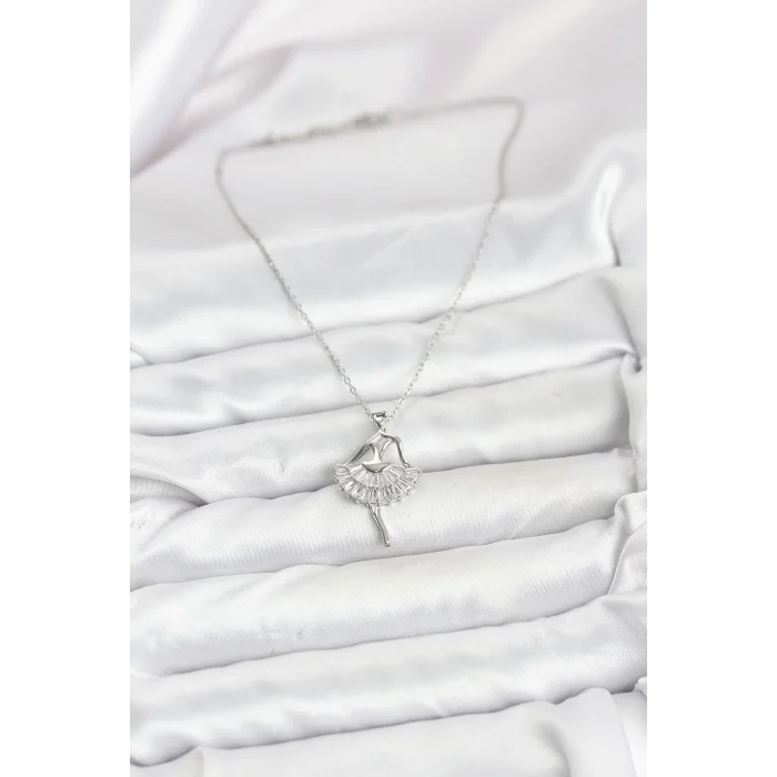 BUĞZ 316L Çelik Gümüş Renk Balerin Model Kadın Kolye - Lisinya