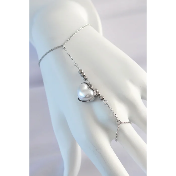 BUĞZ 316L Çelik Gümüş Renk Beyaz Bubble Kalp Tasarımlı Şahmeran