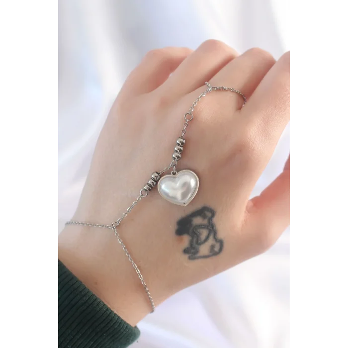 BUĞZ 316L Çelik Gümüş Renk Beyaz Bubble Kalp Tasarımlı Şahmeran