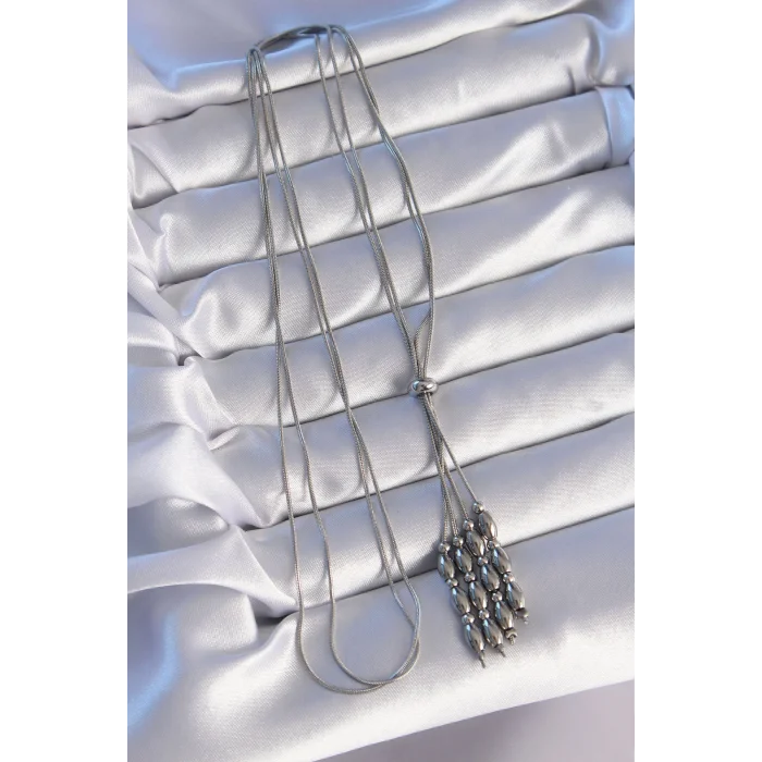 BUĞZ 316L Çelik Gümüş Renk Boyu Ayarlanabilir Sallantılı Model Kolye - Lisinya