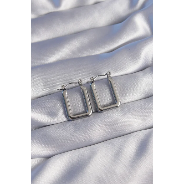 BUĞZ 316L Çelik Gümüş Renk Dikdörtgen Model Küpe